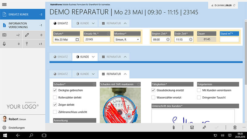 HybridForms 3.2 im Windows Store: Demo-Formular Reparatur