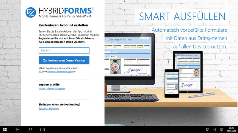 HybridForms: Hubpage Übersicht und Login