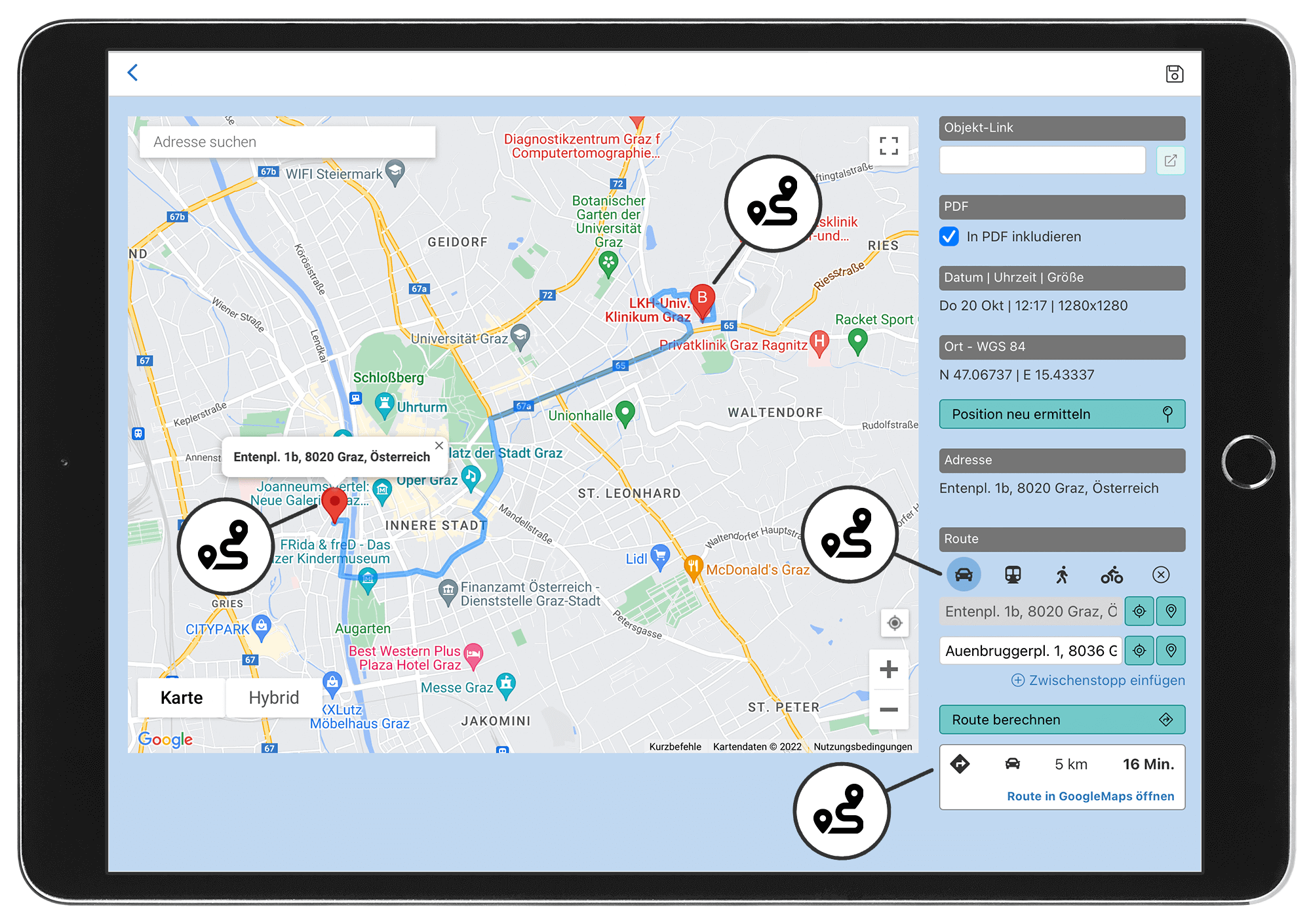 HybridForms: Routing-Funktion bei Google Maps