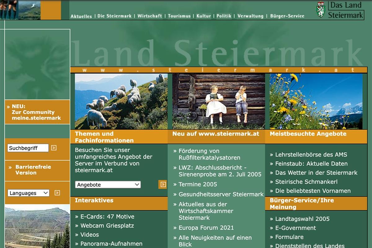 Web-Portal www.steiermark.at aus dem Jahr 1998
