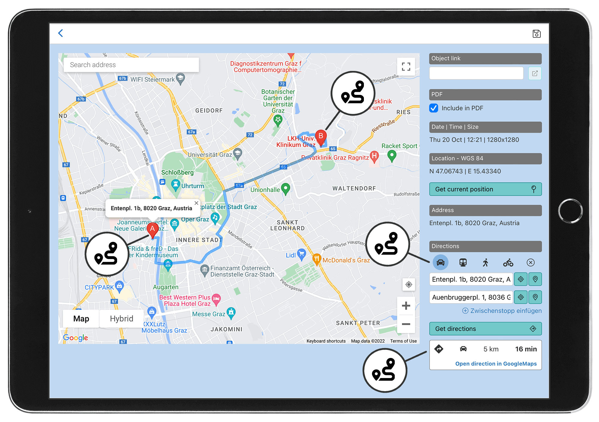 HybridForms: Routing function with Google Maps